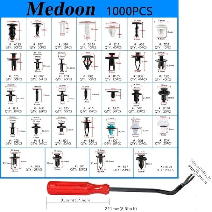 rayihni 1101 Pcs Car Door Panel Trim Clips Kit 32 Most Popular Sizes Cars Body Kits 1 Pcs Fastener Remover Bumper Retainer Clips Car Plastic Rivets Fasteners Push Retainer Kit Auto Push Pin Riv - Image 2