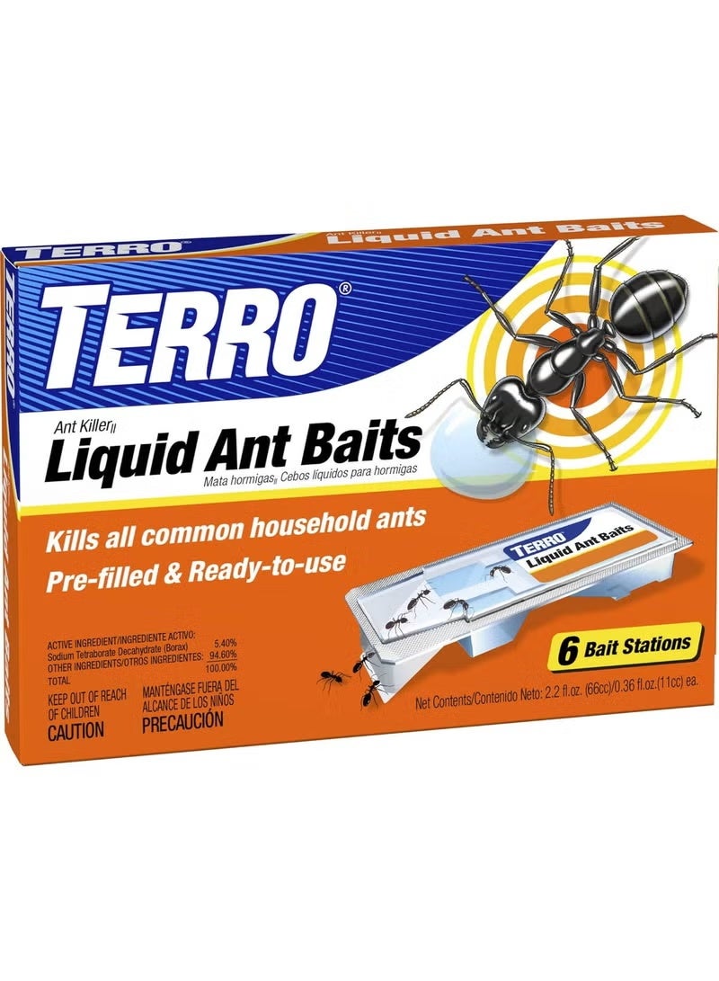 Terro Liquid Ant Baits – 6 Pre-Filled Bait Stations | Kills Household Ants and Colonies | Ready-to-Use, No Mess, Long-Lasting Protection