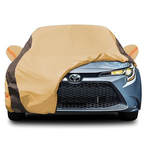 FSGRICH Corolla Car Cover Heavy Duty Waterproof All Weather Compatible with Toyota Corolla Sedan (2000-2024), Outdoor Anti-UV Sun Rain Protection Full Exterior Cover (Camel with Brown) - Image 1