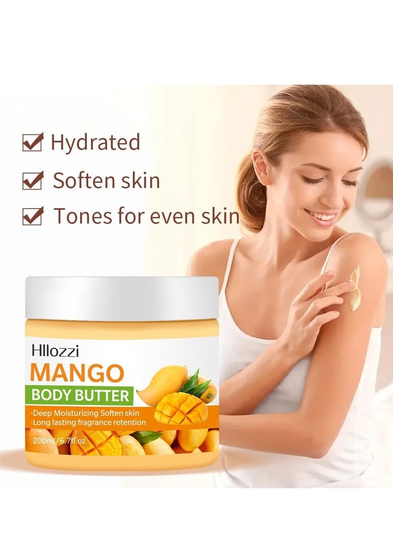 هلوزي زبدة الجسم Mango, لوشن الجسم ذو السعة الكبيرة، مرطب للجسم بالمانجو، غسول الجسم للبشرة الجافة، العناية ببشرة الجسم، بشرة ناعمة ترطيب البشرة بعمق، زبدة الجسم للنساء والرجال (200ml/6.76 أونصة) - Image 3