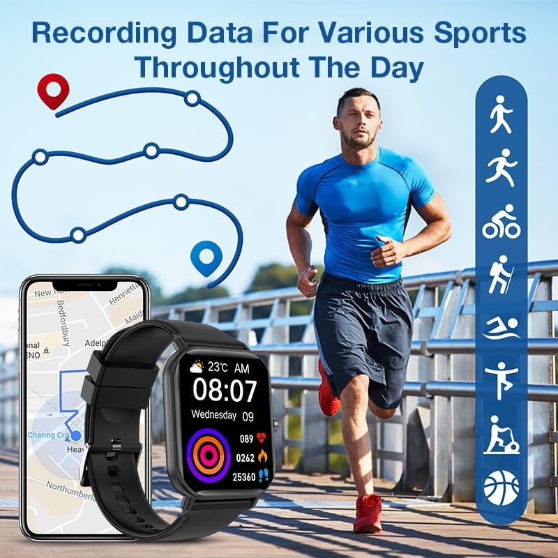 Aolon Smart Watch for Men Women 1.83 HD Display Long Battery Life Fitness Tracker IP67 Waterproof Lightweight Smartwatch with Alarm Calculator Flashlight Black - Image 4