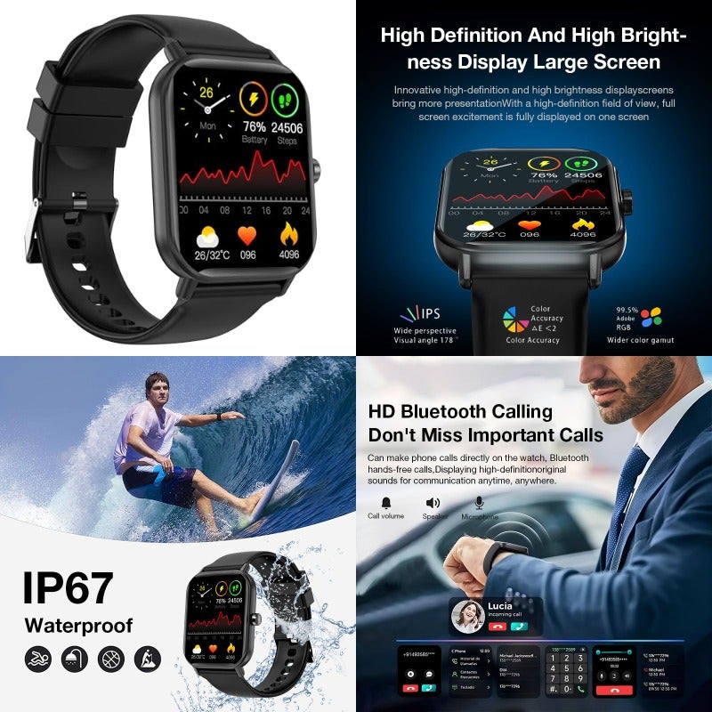 Aolon Smart Watch for Men Women 1.83 HD Display Long Battery Life Fitness Tracker IP67 Waterproof Lightweight Smartwatch with Alarm Calculator Flashlight Black - Image 1
