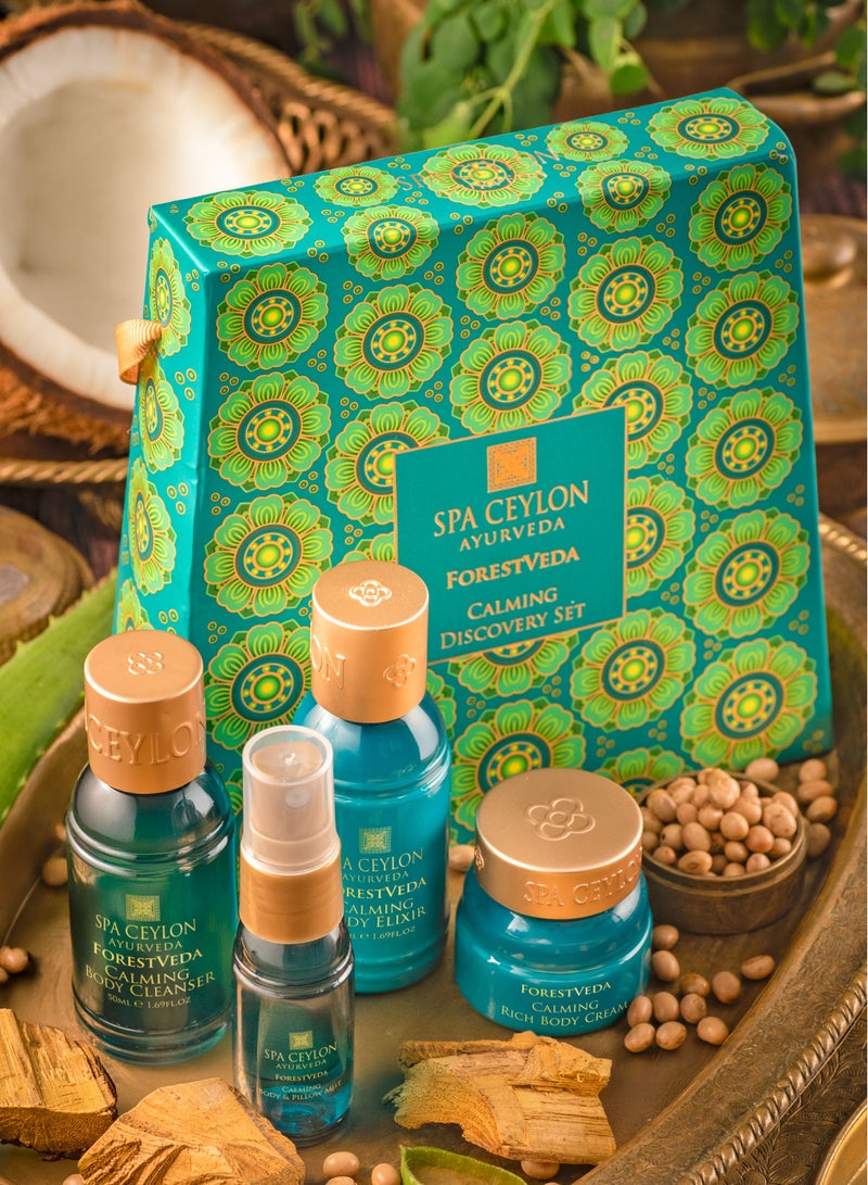 SPA CEYLON ForestVeda Calming Discovery Set | Wellness Spa Set | Pampering Trial Set | Relaxing Gift with Travel Size Body Lotion, Shower Gel, Body Cream & Pillow Mist, 4-Piece Set | Ayurvedic Discovery Set - Image 4