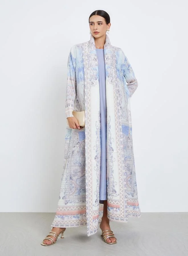 Take Two All-Over Printed Textured Pleated Long Sleeve Abaya