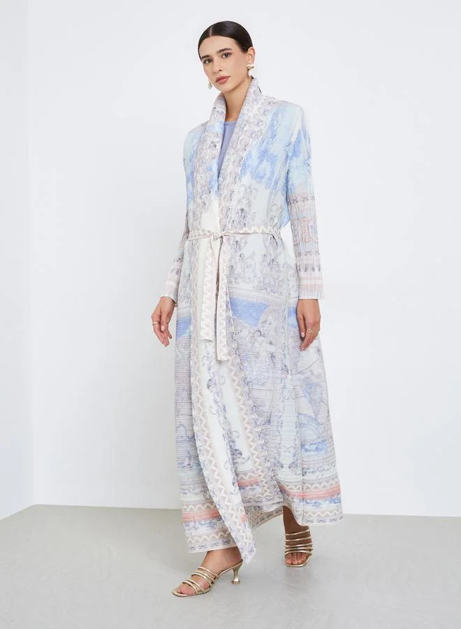 Take Two All-Over Printed Textured Pleated Long Sleeve Abaya