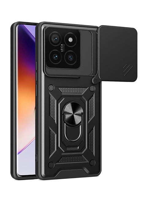 Compatible for Xiaomi 14T 5G Case with Sliding Camera, Integrated 360 Degree Rotating Ring Kickstand, Shockproof Protective Cover, Anti-Fall Drop Protection, Shockproof Case, Black