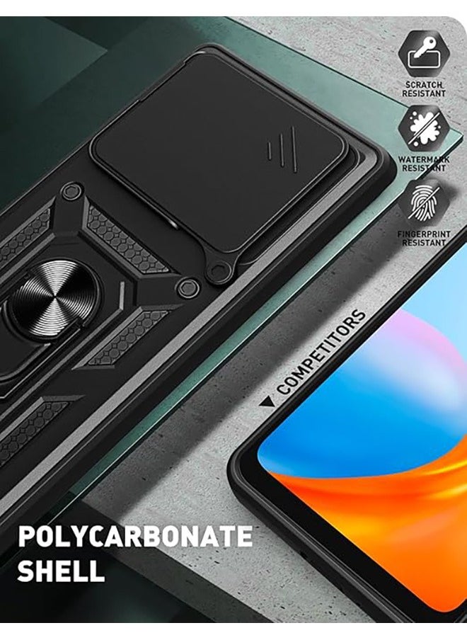 Compatible for Xiaomi 14T 5G Case with Sliding Camera, Integrated 360 Degree Rotating Ring Kickstand, Shockproof Protective Cover, Anti-Fall Drop Protection, Shockproof Case, Black