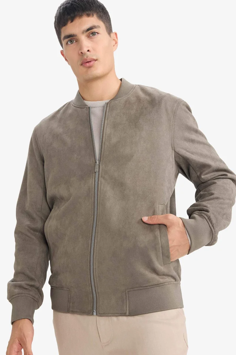 ديفاكتو Slim Fit Faux Suede Bomber Jacket