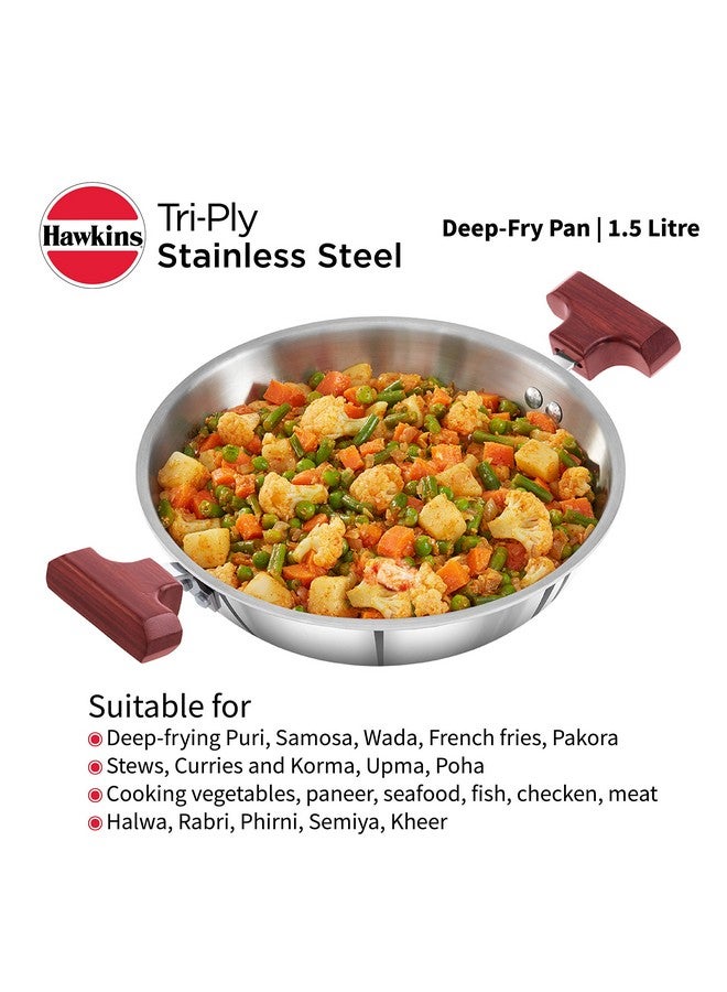Hawkins 1.5 Litre Deep Fry Pan, Triply Stainless Steel Kadai, Flat Bottom Induction Kadhai, Small Kadai, Silver (SSD15) - Image 3