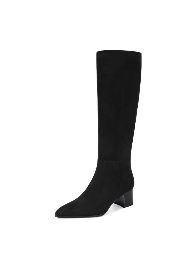 MICIFA Suede Knee High Boots for Women Pointed Toe Chunky Heel Tall Boots Side Zipper Long Boots Comfortable Casual, Black, 7 - Image 1