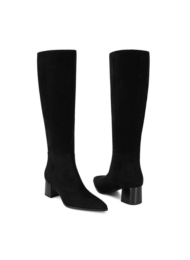 MICIFA Suede Knee High Boots for Women Pointed Toe Chunky Heel Tall Boots Side Zipper Long Boots Comfortable Casual, Black, 7 - Image 5