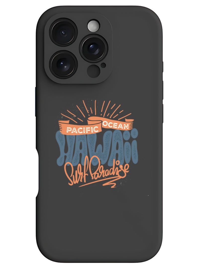 Protective Slim Fit Case Liquid Silicone Cover with Full Body Protection Anti-Scratch Shockproof Case For iPhone 16 Pro Max Black - Hawaii Surf Paradise Pacific