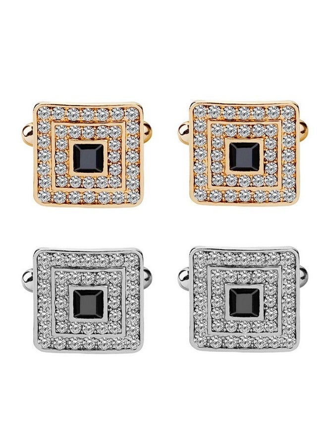 AILUOR And Silver Gold Concentric Diamond Clear Crystal Dust Cufflinks, Ailuor Tuxedo Shirt Cufflinks French Style Shirt Studs (Silver) - Image 5