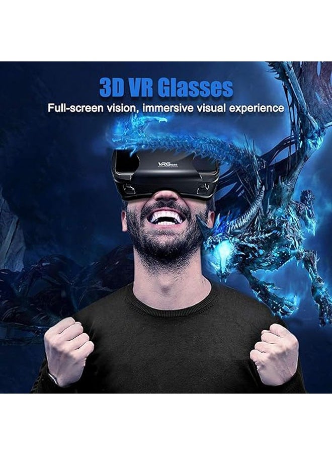 مجموعة نظارات الواقع الافتراضي VR VR ثلاثية الأبعاد تتضمن نظارات الواقع الافتراضي ثلاثية الأبعاد وأجهزة التحكم ونظارات الواقع الافتراضي القابلة للتعديل - متوافقة مع iPhone وAndroid تدعم 7 بوصات