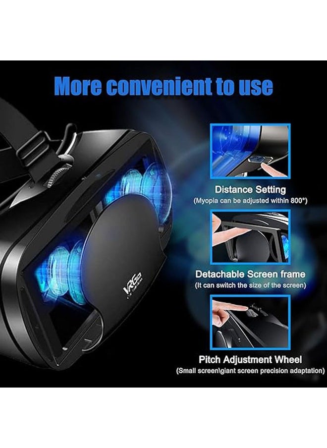 مجموعة نظارات الواقع الافتراضي VR VR ثلاثية الأبعاد تتضمن نظارات الواقع الافتراضي ثلاثية الأبعاد وأجهزة التحكم ونظارات الواقع الافتراضي القابلة للتعديل - متوافقة مع iPhone وAndroid تدعم 7 بوصات