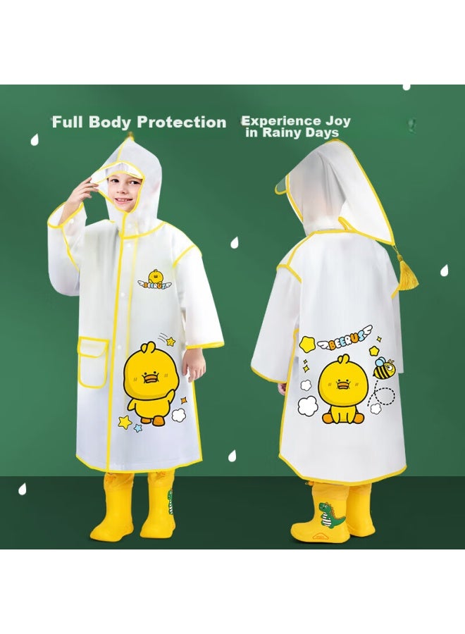 Moremerry Children's Raincoat For Boys And Girls, Waterproof Full-body Rain Poncho For Kindergarten And Elementary School Students, Yellow Little Duck Design, Size S - Image 2