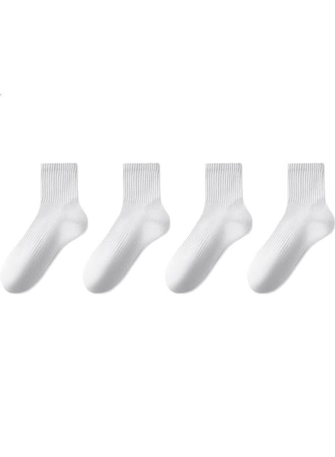 Bejirog Men'S 100% Cotton Mid-Calf Socks 10A Antibacterial Odor-Resistant Moisture-Wicking Breathable Durable Student Athletic White Socks - Image 1