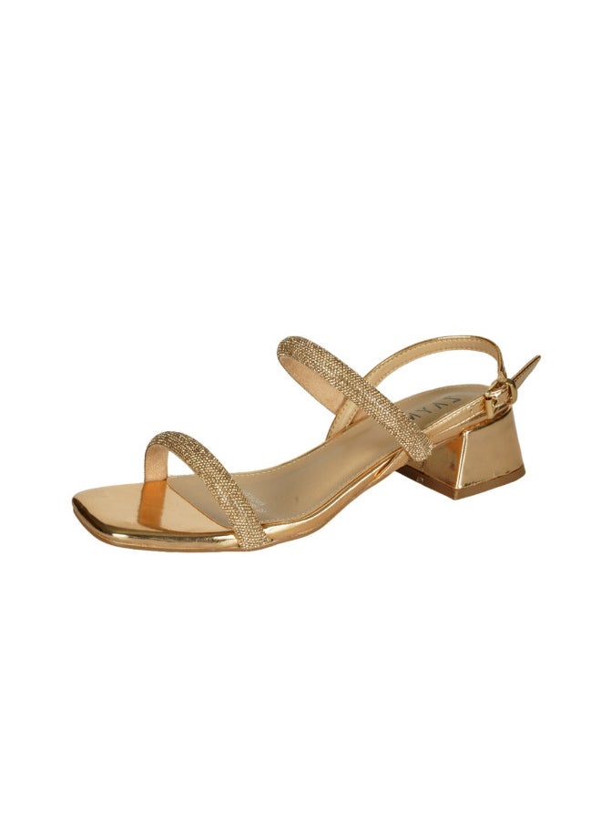 ZAYNA 221-6 Zayna Ladies  Fashion Mid Heel  Backstrap  Sandals X-087 Gold  - Image 3