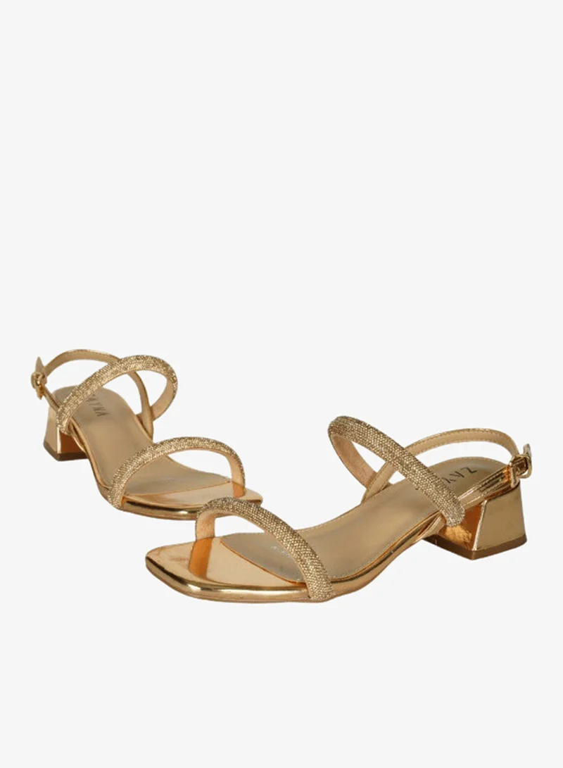 ZAYNA 221-6 Zayna Ladies  Fashion Mid Heel  Backstrap  Sandals X-087 Gold