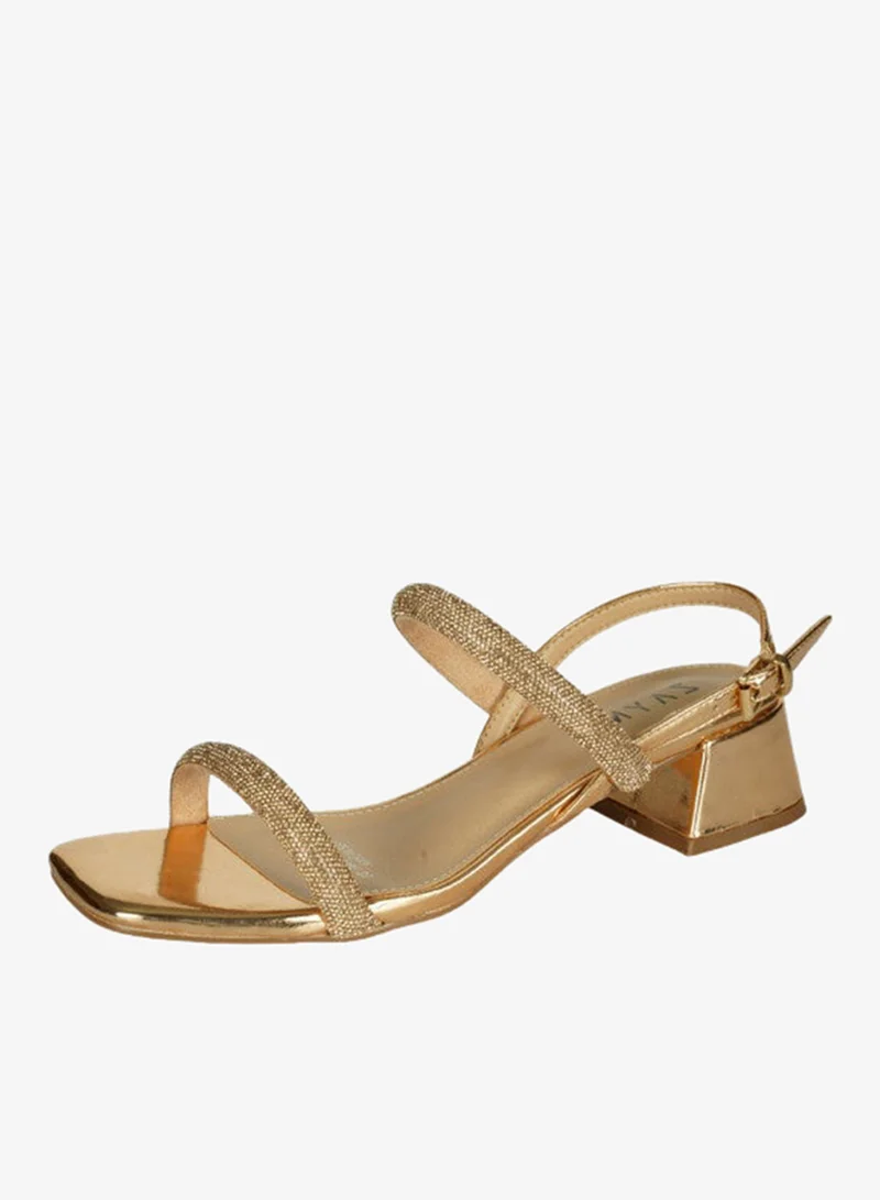 Zayna Gold 221-6 Zayna Ladies  Fashion Mid Heel  Backstrap  Sandals X-087 Gold for Women | Best Price UAE