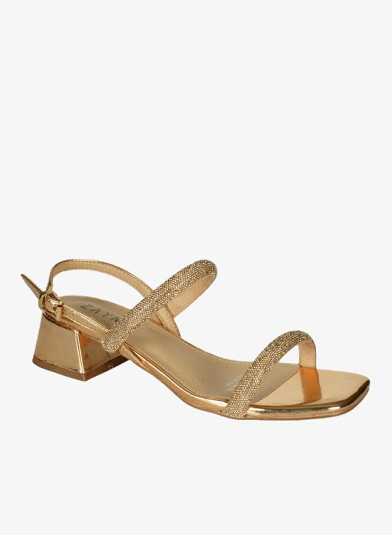 ZAYNA 221-6 Zayna Ladies  Fashion Mid Heel  Backstrap  Sandals X-087 Gold