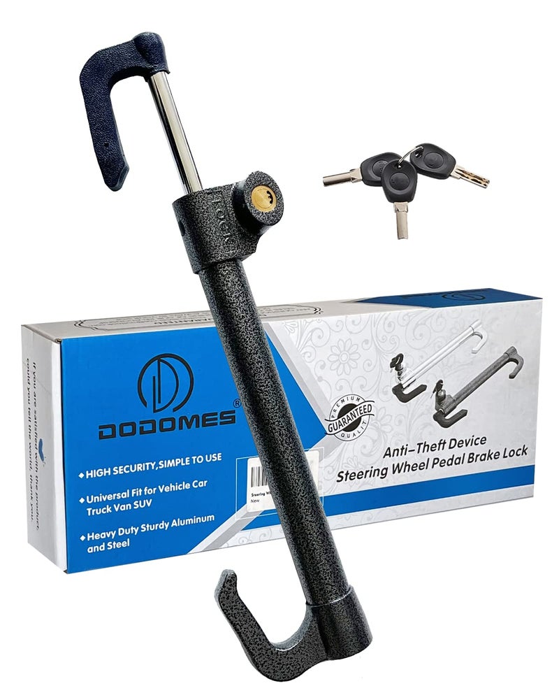 Dodomes Steering Wheel Lock Anti-Theft Car Device, Steering Wheel Pedal Brake Lock Retractable Double Hook Car Security Products Universal Fit Golf Cart/Truck/SUV/Van with 3 Keys Flower Grey - Image 1