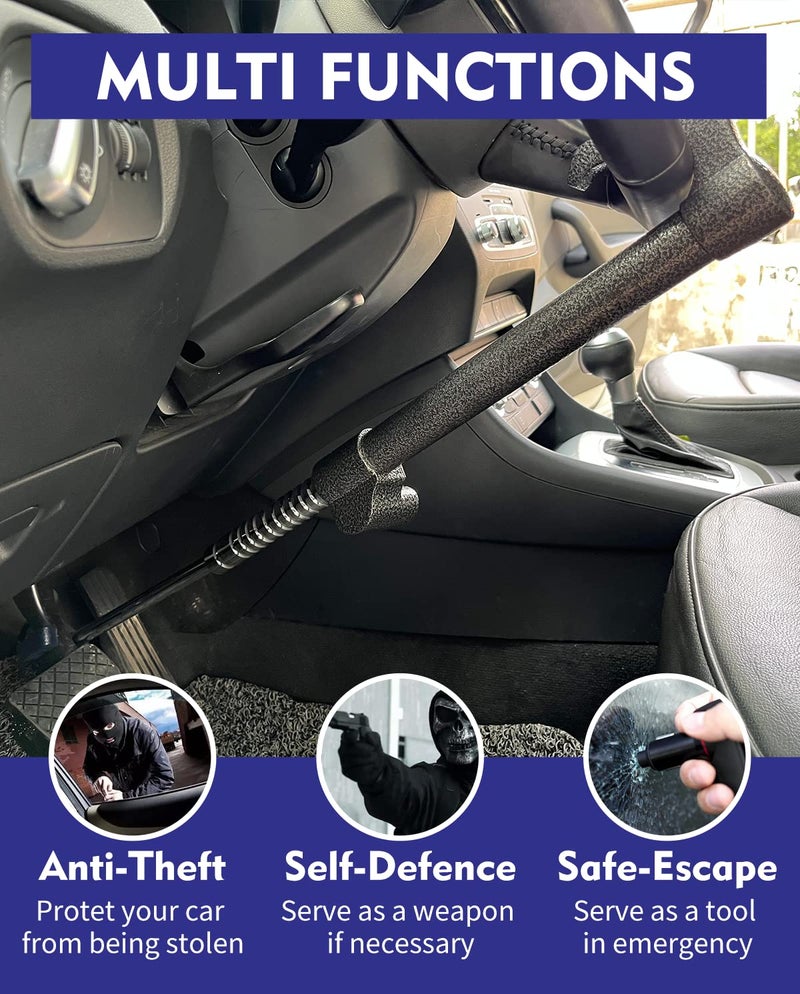 Dodomes Steering Wheel Lock Anti-Theft Car Device, Steering Wheel Pedal Brake Lock Retractable Double Hook Car Security Products Universal Fit Golf Cart/Truck/SUV/Van with 3 Keys Flower Grey - Image 3