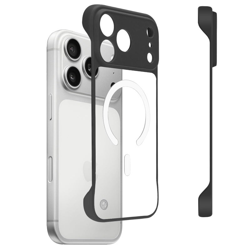 Omio Magnetic Slim Case for iPhone 17 Pro Compatible with MagSafe, Clear Matte Ultra-Thin Bumper Frameless Borderless Design with Finger Loop Full Camera Protection for Women Men, Black - Image 1