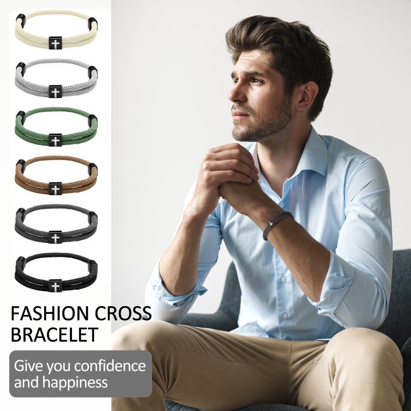Landical 6 Pcs Braided Cross Bracelet Adjustable Rope Christian Religious Gift WWJD Jesus Bracelet for Men Women Prayer Wristband(Fresh Color) - Image 3
