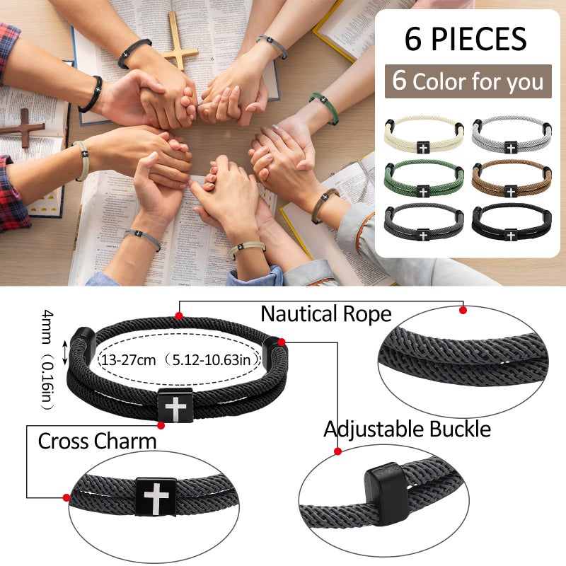Landical 6 Pcs Braided Cross Bracelet Adjustable Rope Christian Religious Gift WWJD Jesus Bracelet for Men Women Prayer Wristband(Fresh Color) - Image 2