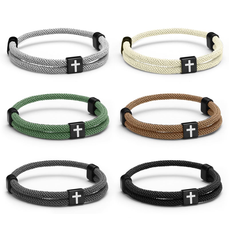 Landical 6 Pcs Braided Cross Bracelet Adjustable Rope Christian Religious Gift WWJD Jesus Bracelet for Men Women Prayer Wristband(Fresh Color) - Image 1