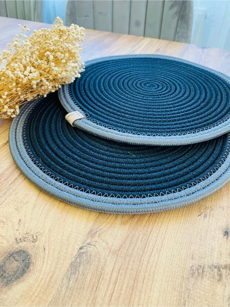 BDZ Deri BDZ Leather Jute Wicker American Service Plate 2 Pieces