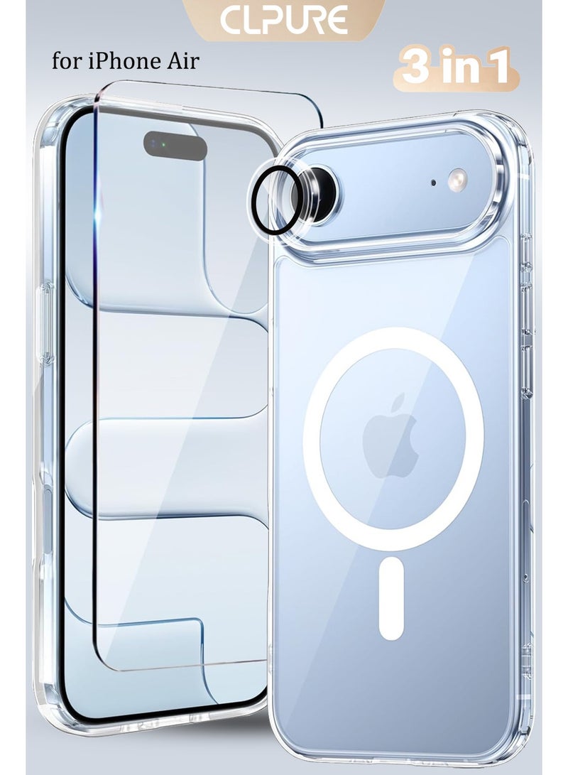 كلبور مجموعة حماية 3 في 1 لهاتف Apple iPhone Air، حافظة شفافة لهاتف iPhone 17 Air مع واقي شاشة وحامي كاميرا متوافق مع Magsafe، غطاء هاتف مغناطيسي رفيع مضاد للاصفرار ومقاوم للصدمات، شفاف - Image 1