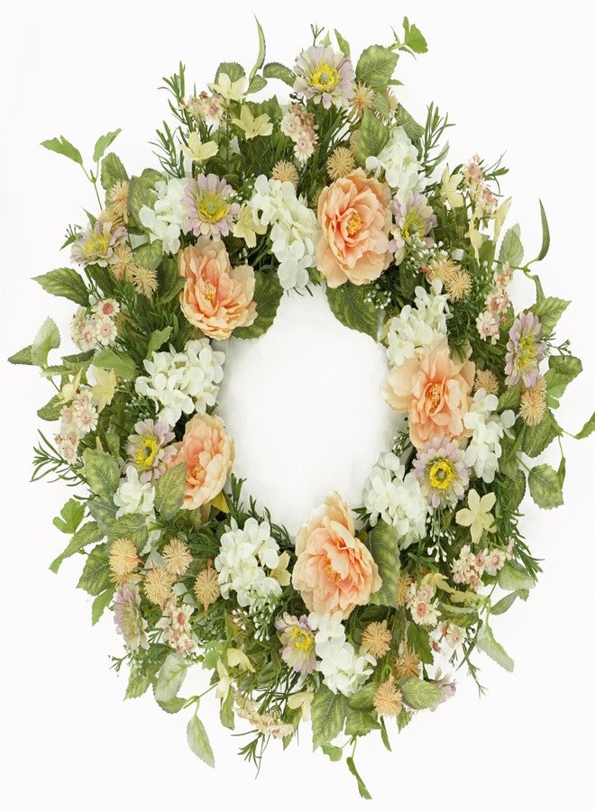 AMF0RESJ Artificial Spring Summer Wreaths for Front Door Daisy Wreath with Daisy,Hydrangea,Peony Flower for Indoor Outdoor Farmhouse Home Porch Wall Window Festival Wedding Decor - Image 1
