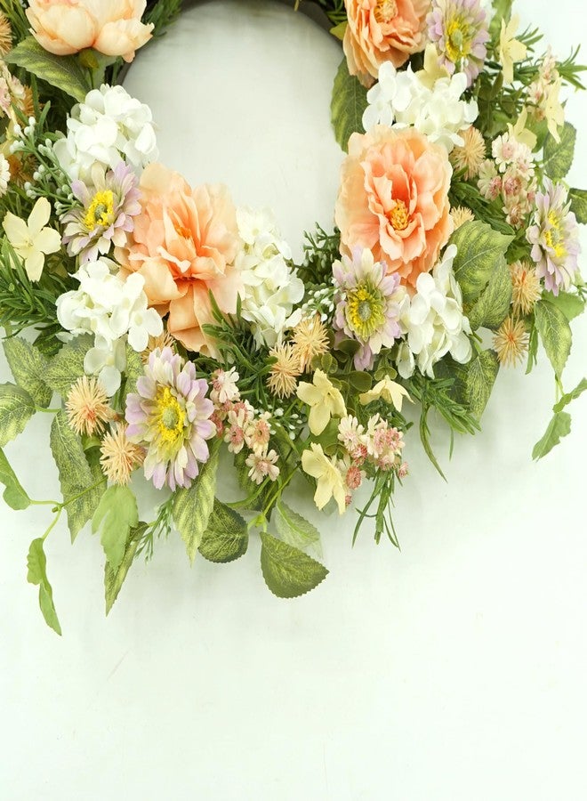 AMF0RESJ Artificial Spring Summer Wreaths for Front Door Daisy Wreath with Daisy,Hydrangea,Peony Flower for Indoor Outdoor Farmhouse Home Porch Wall Window Festival Wedding Decor - Image 3