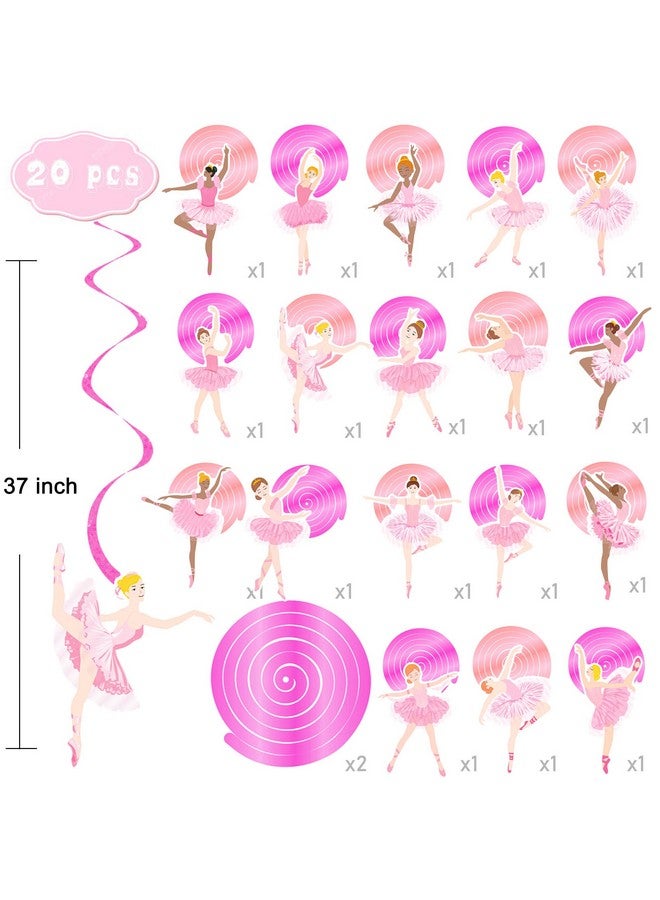 اوموني زينة حفلات باليه من أوموني، 20 قطعة من زينة حفلات عيد ميلاد راقصات الباليه، زينة حفلات باليه على شكل دوامات للسقف، زينة حفلات استقبال المولود الجديد لراقصات الباليه - Image 2