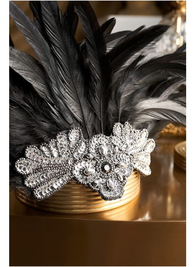 BABEYOND Carnival Feather Headpiece Showgirl Headband Women's Feather Pageant Headband 1920s Flapper Headband (Black)  - Image 3