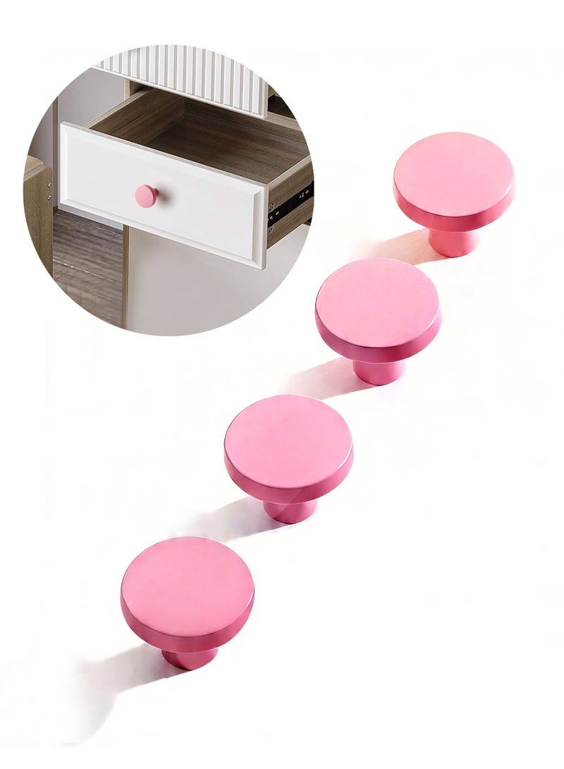 HomeNoor Matte Dusty Pink Round Cabinet Knob 4Pcs Set, 32mm Single Hole Furniture Door Knob Anti Collision Safety Drawer Pull Handle for Kids Bedroom Nursery Home Decoration - Image 1