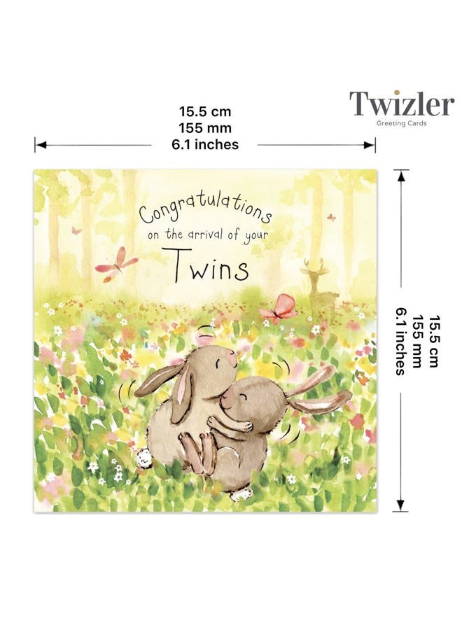 Twizler بطاقة التوائم الجديدة مع أرنبين توأمين لطيفين - بطاقة توائم جديدة - بطاقة مولود جديد - أساسيات المولود الجديد - بطاقة تهنئة - بطاقة لطيفة - هدايا مولود جديد - هدايا التوائم - Image 3