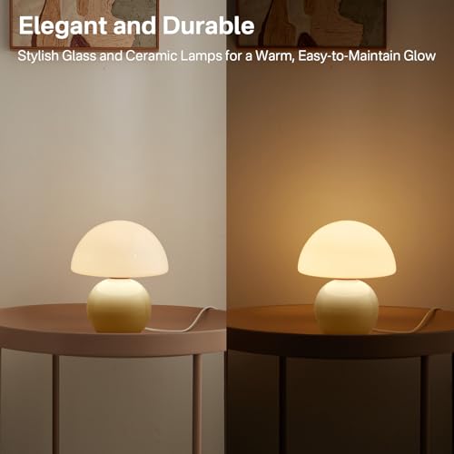 Dawnwake Mushroom Lamp Table Lamp for Bedroom,Desk Bedside Small Lamps for Living Room Night Stands,Mushroom Decor Cute Mini Modern Mid Century Lamps,Unique Aesthetic Home Living Room Decor(Cream) - Image 3