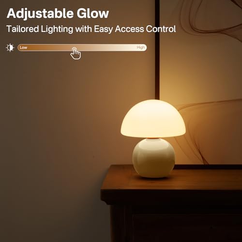 Dawnwake Mushroom Lamp Table Lamp for Bedroom,Desk Bedside Small Lamps for Living Room Night Stands,Mushroom Decor Cute Mini Modern Mid Century Lamps,Unique Aesthetic Home Living Room Decor(Cream) - Image 2