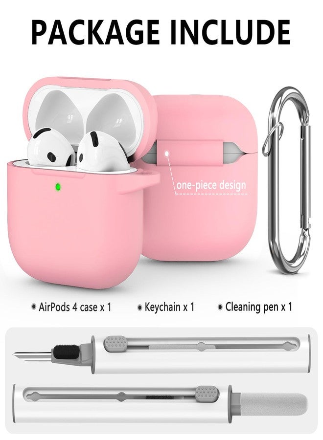 Ljusmicker for AirPods 4 Case Cover 2024 with Cleaner Kit,Soft Silicone Protective Cases for Apple AirPods 4th Generation for Women Men,AirPod 4 Case Accessories with Keychain-Pink - Image 3