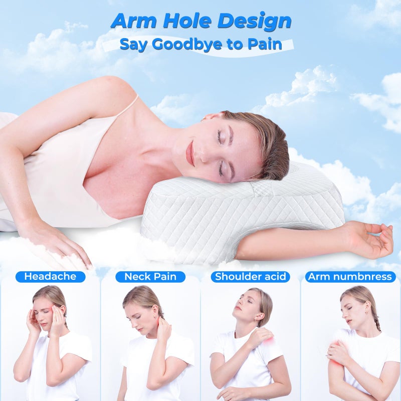 SAHEYER Side Sleeper Pillow with Arm Hole, Upgraded Memory Foam Shoulder Pillow for Neck Pain Relief, Adjustable Multi-Angle Arm Tunnels Support for Adults Pressure-Free Sleep (White) - Image 4