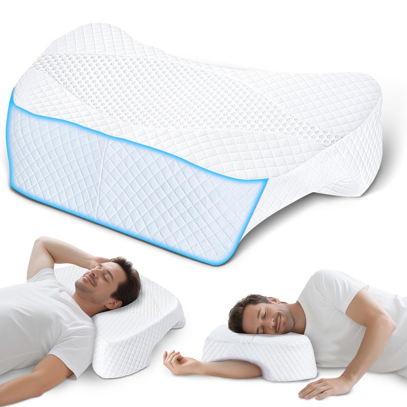 SAHEYER Side Sleeper Pillow with Arm Hole, Upgraded Memory Foam Shoulder Pillow for Neck Pain Relief, Adjustable Multi-Angle Arm Tunnels Support for Adults Pressure-Free Sleep (White) - Image 1