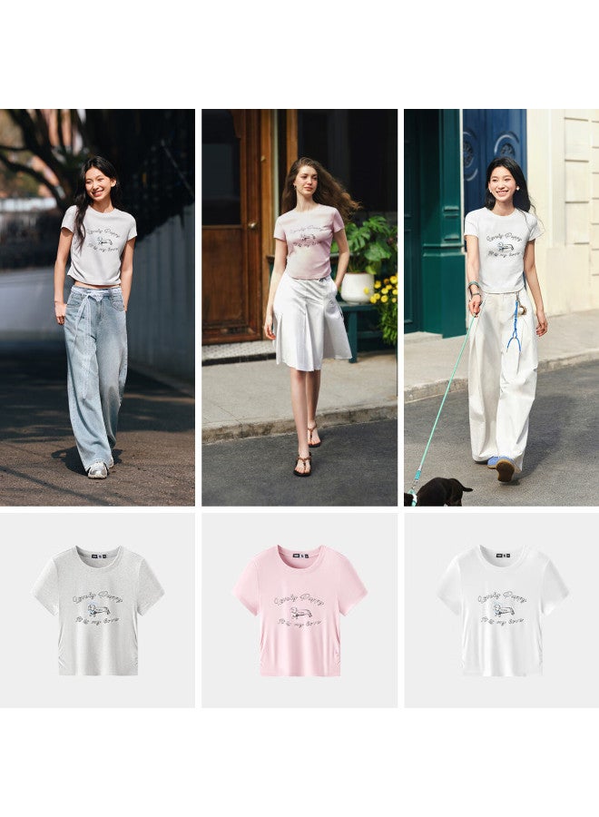 SEMIR Cool Feeling T-Shirt Women'S Short Sleeve T-Shirt Short Puppy Summer Smart Slim Fit Shoulder Top 109325100020 - Image 2