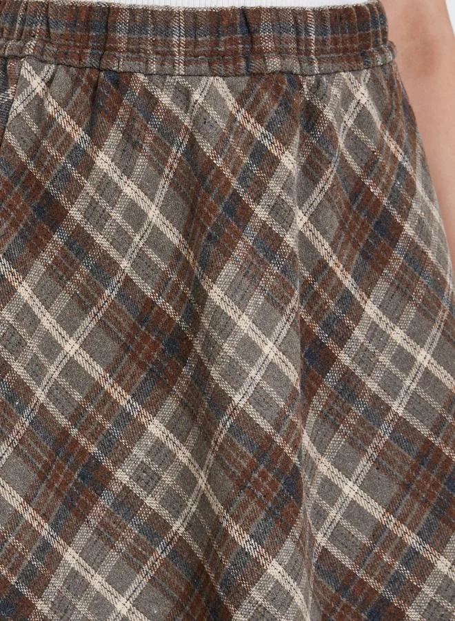 Styli Styli Checked Elastic Waistband A-Line Midi Skirt