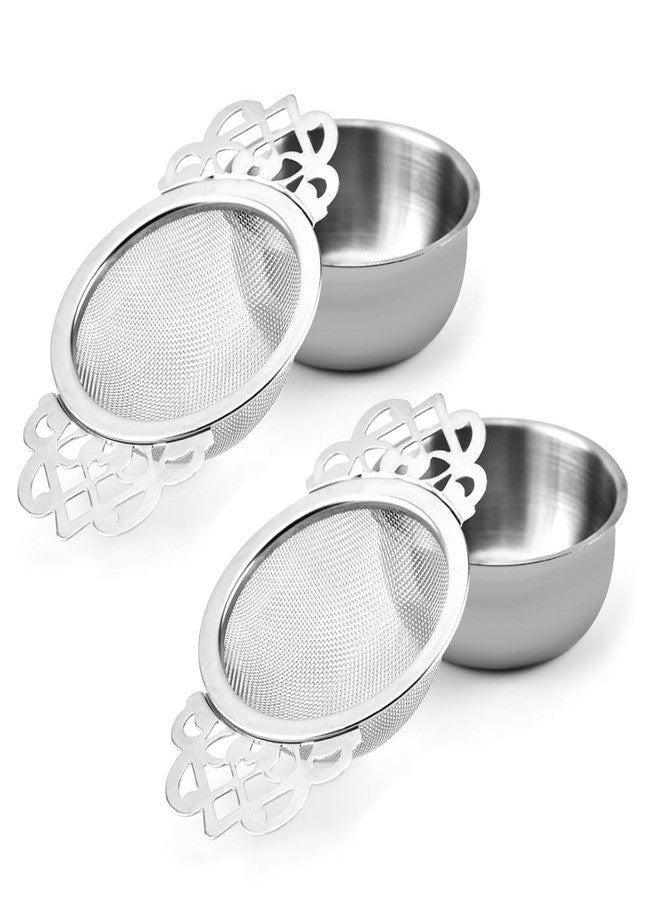 Picowe 2 Pack Tea Strainer Bowl, Stainless Steel Sliver Tea Strainers for Loose Tea Fine Mesh for 2.5-4 Inch Cup Mouth - Image 1
