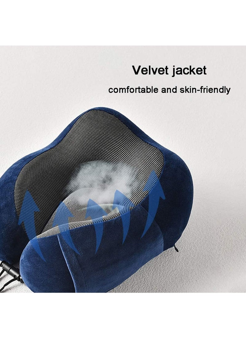 Swift - Travel Pillow, Memory Foam, Airplane Neck Pillow with 3D Contoured Eye Masks, Earplugs and Storage Bag for Sleeping Rest, Blue - Image 1