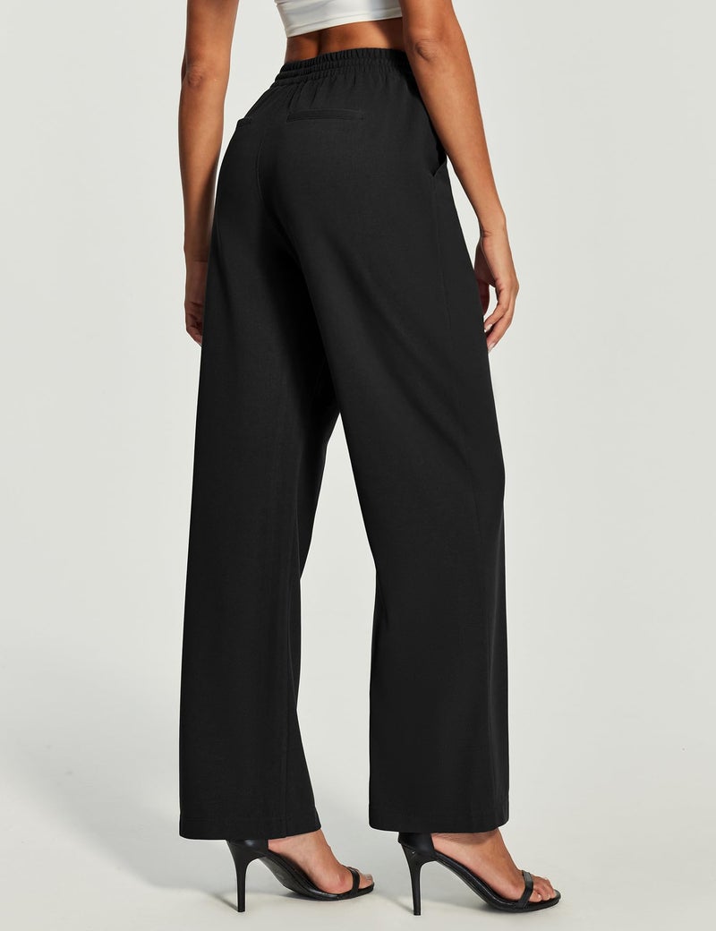 IUGA Wide Leg Pants Woman Pull on Dress Pants Women High Waisted Stretchy Work Pants Business Casual Trousers with Pockets Black - Image 1