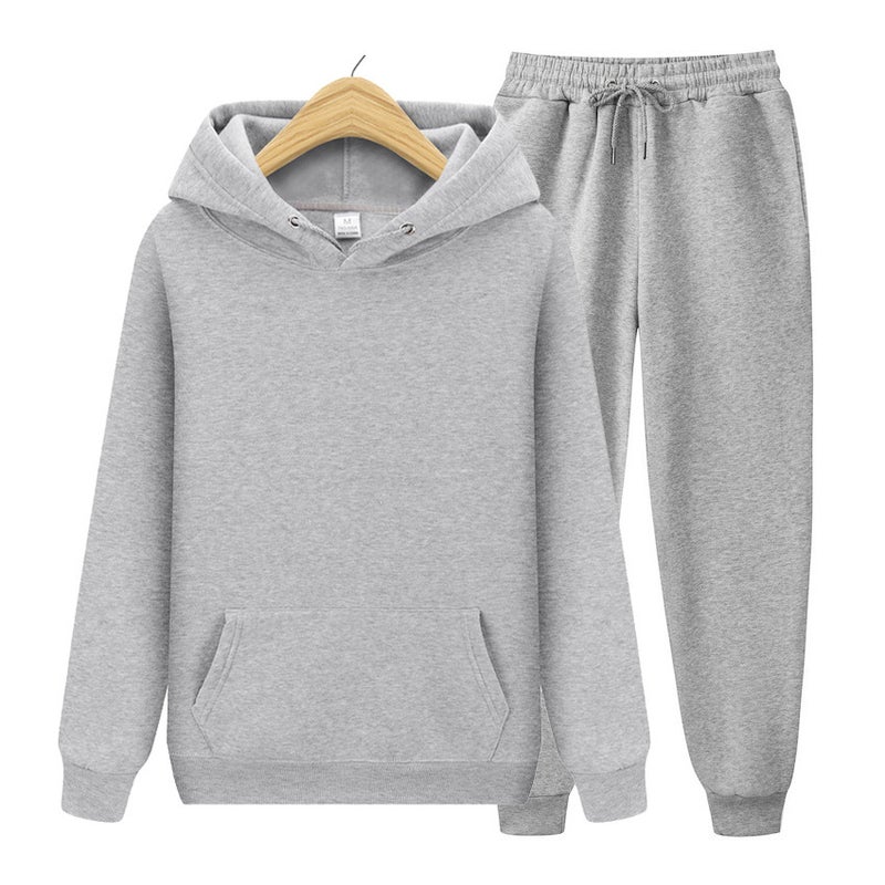 Generic 2024 spring and autumn 180g fabric solid color pullover sweater sports suit sweater suit fleece mens hoodie Light gray 